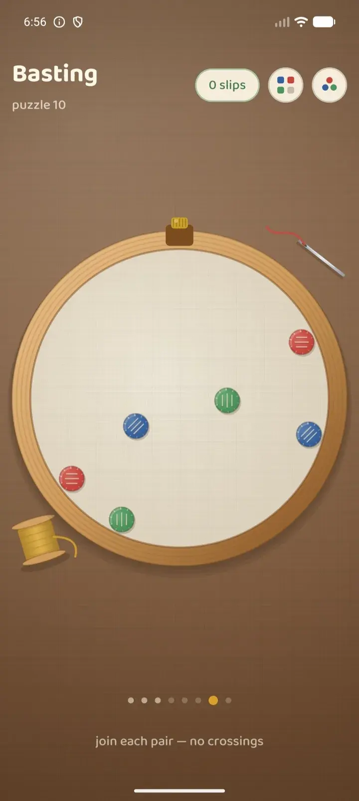 A generated puzzle with dots pinned to the rim of the hoop.