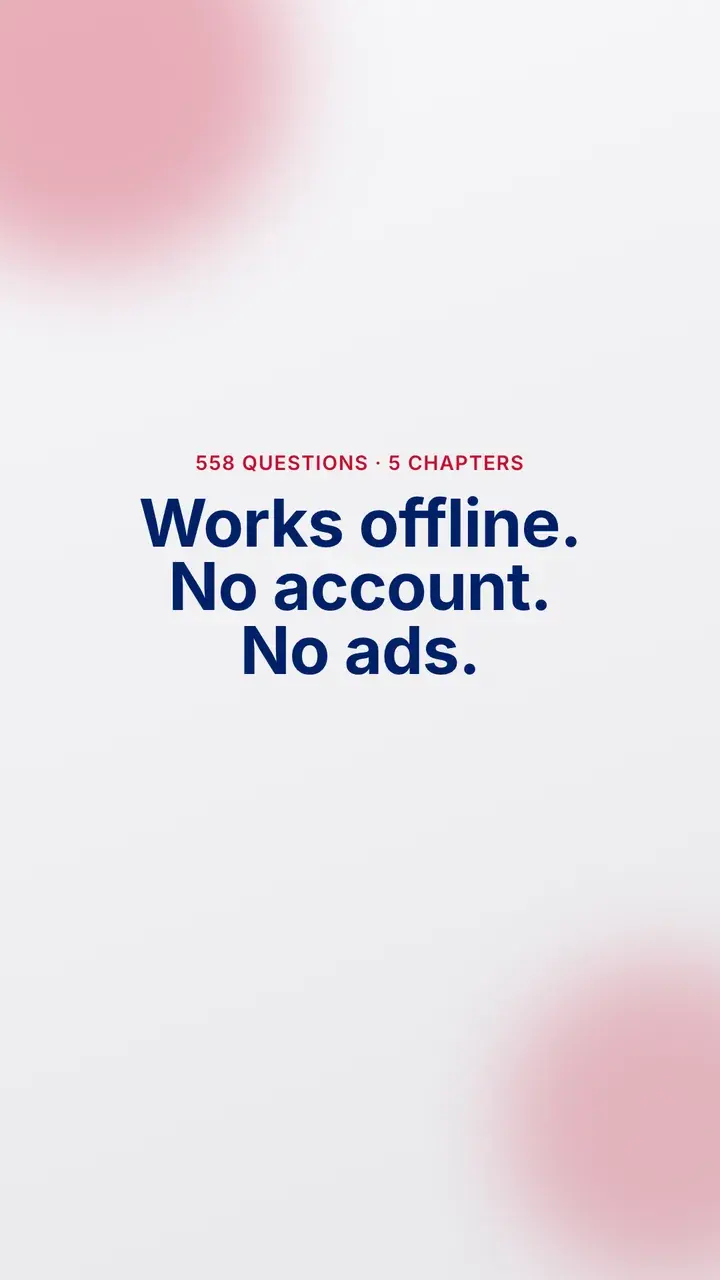 Three lines on the flag backdrop: works offline, no account, no ads.